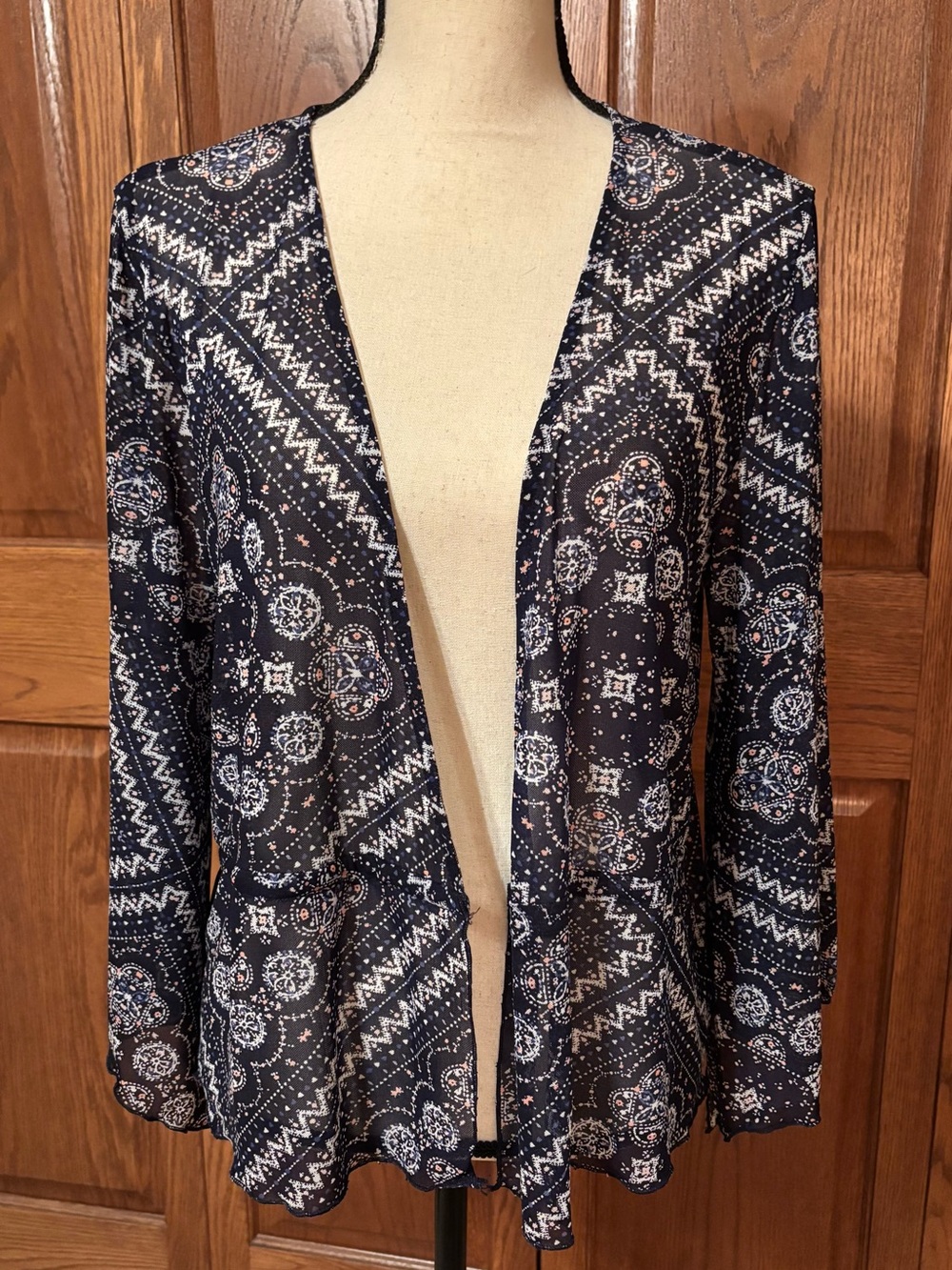 Women’s Navy Printed Open-Front Top